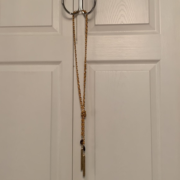 WHBM Leather & Gold Tone Chain Necklace with Beaded Tassels - Picture 11 of 11